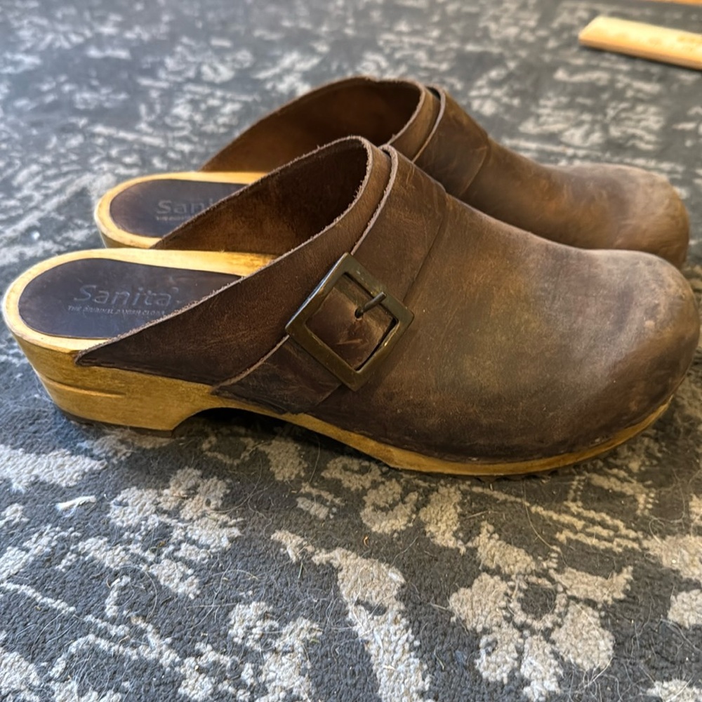 Sanita Brown Leather Clogs